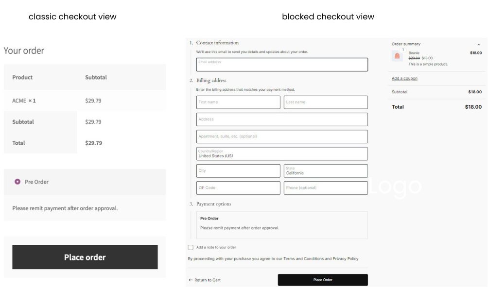 woocommerce order approval classic checkout vs blocked checkout