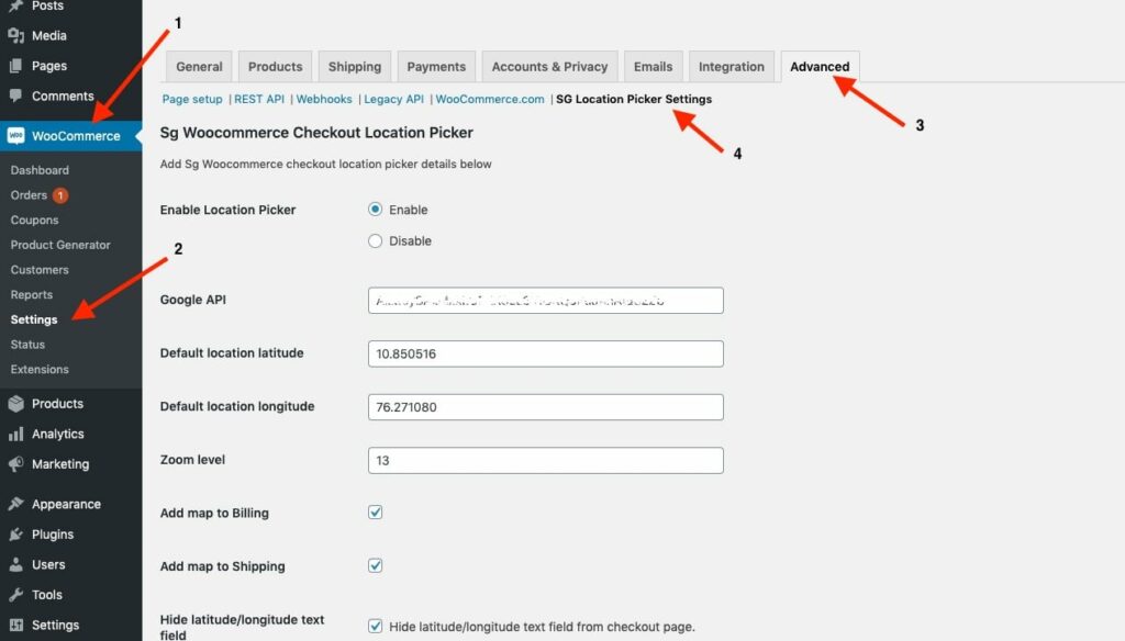 Steps to activate checkout location picker on WordPress