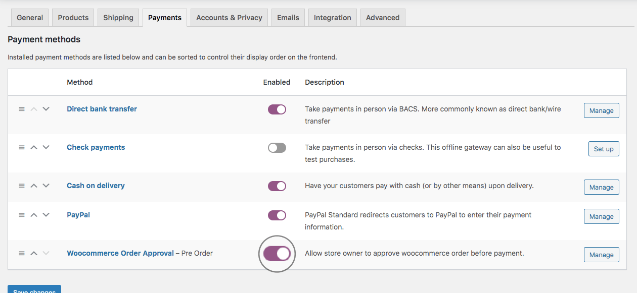 Order Approval Woocommerce - enabling payment 