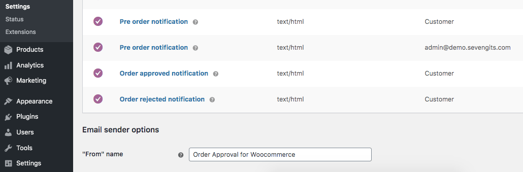 Order approval Woocommerce-emails
