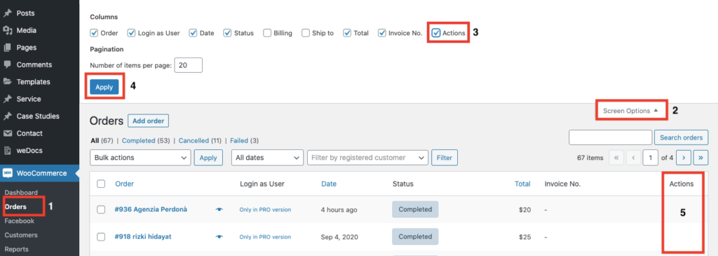 Order Approval Woocommerce -Enable action menu