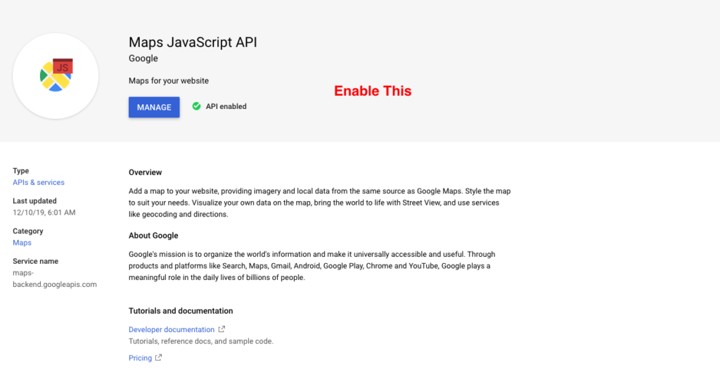 Enable Javascript API