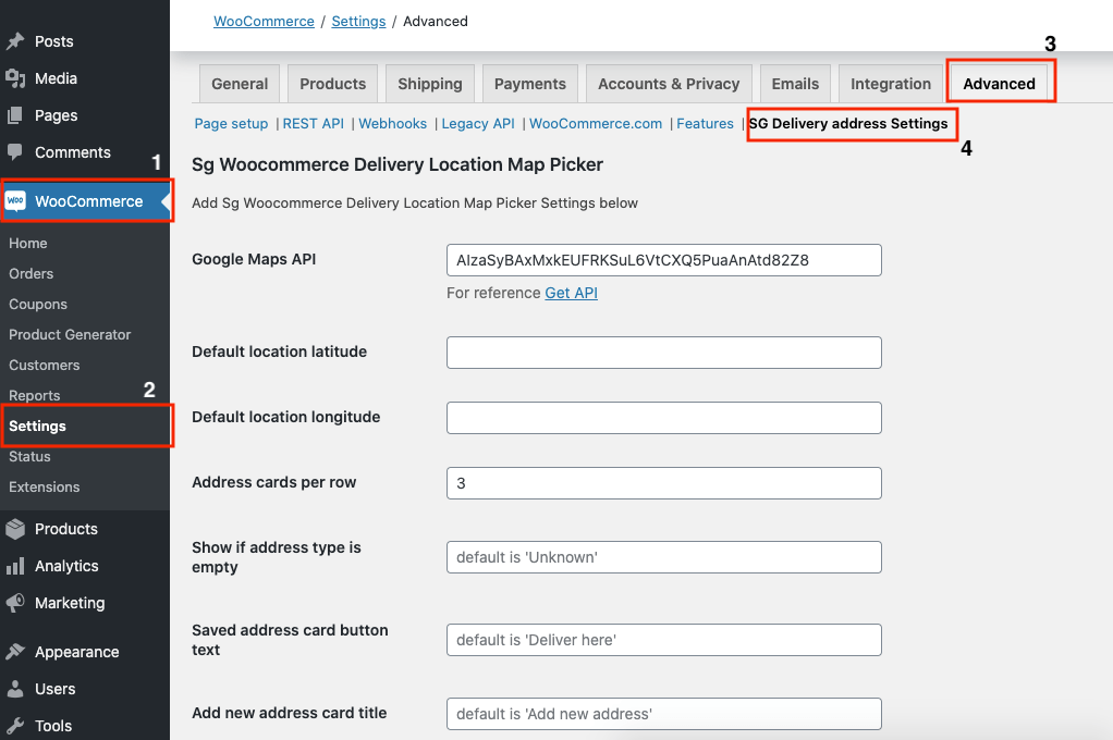 WooCommerce Multiple address plugin settings page
