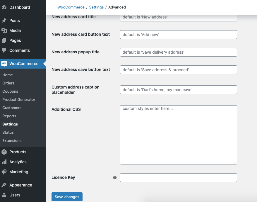 WooCommerce Delivery location plugin settings page